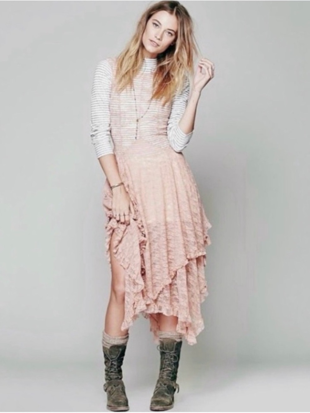 Lace Handkerchief Hem Dress in Rose | L
